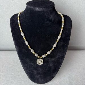 NAPiER Women’s Two Tone Gold and Silver Beaded Pendant Necklace
